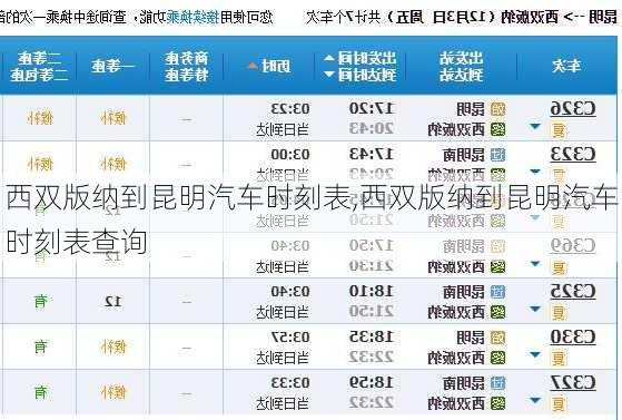 西双版纳到昆明汽车时刻表,西双版纳到昆明汽车时刻表查询