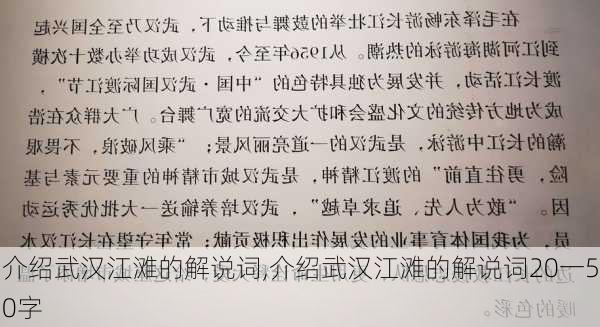 介绍武汉江滩的解说词,介绍武汉江滩的解说词20一50字