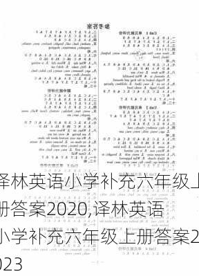 译林英语小学补充六年级上册答案2020,译林英语小学补充六年级上册答案2023